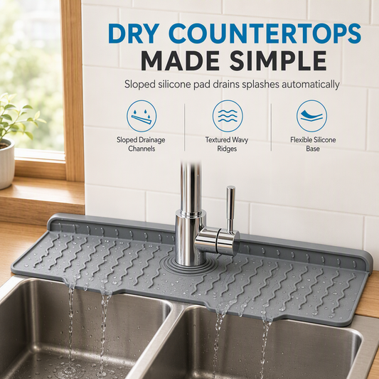 🧽 Silicone Faucet Splash Guard Mat — Drain Fast, Cuttable