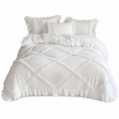 🛏️French Princess Style Washed Cotton Bedding Set Simple and Fresh 4-Piece Duvet Cover and Sheet Set for All Seasons