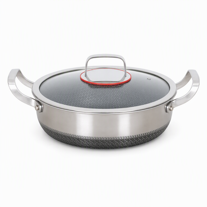 Thickened Stainless Steel Nonstick Stir Fry Pan with Lid Flat Bottom Cooking Wok with Dual Handles