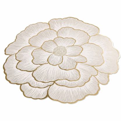 🍽️🔥Nordic‑Style Metallic‑Gilded Hollow‑Peony PVC Placemat | Water‑Oil‑Repellent Wipe‑Clean🌸
