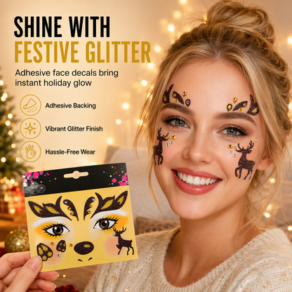 📢📢50% OFF !! ⏰ Christmas Holiday Temporary Face Tattoo Stickers – Animal Designs, Glitter Face Gems ✨