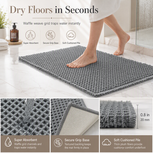 📢📢50% OFF !! ⏰Non Slip Water Absorbent Waffle Weave Bathroom Mat Solid Color Entrance Doormat