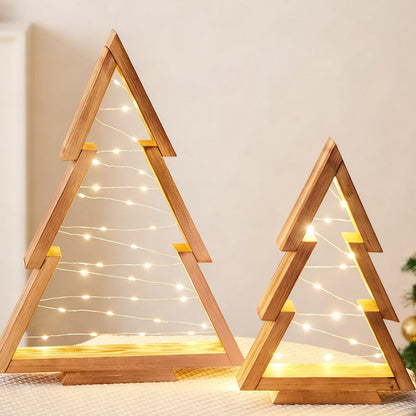 📢📢 50% OFF🎄2-Pack Wooden Christmas Trees with LED Lights – Rustic Holiday Table Decor